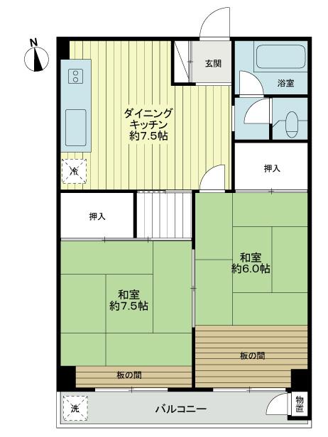Floor plan. 2DK, Price 5.8 million yen, Occupied area 51.35 sq m , Balcony area 5.1 sq m floor plan