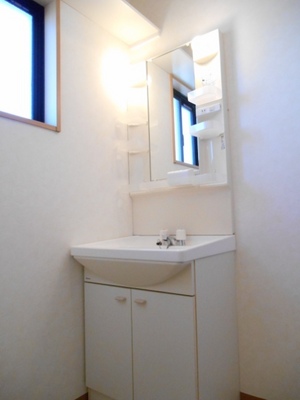 Washroom. Bright wash basin with window