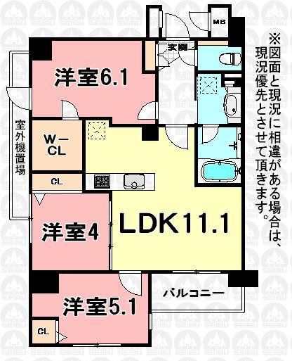 Floor plan. 3LDK, Price 26,800,000 yen, Footprint 57.9 sq m , It is 3LDK balcony area 4.5 sq m easy-to-use corner room