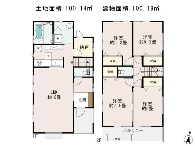 Floor plan. (3 Building), Price 33,900,000 yen, 4LDK, Land area 100.14 sq m , Building area 100.19 sq m