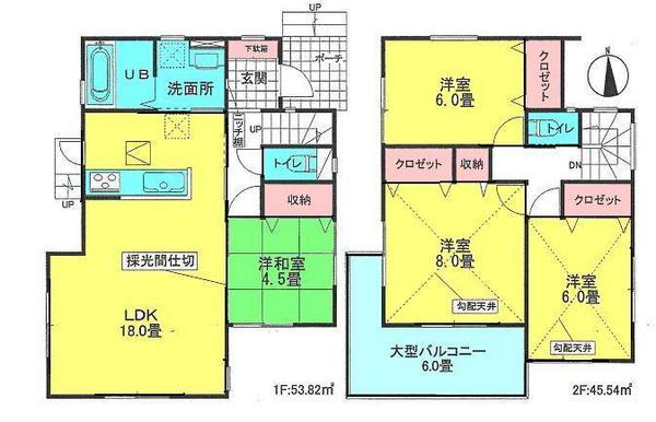 Floor plan. 36,800,000 yen, 4LDK, Land area 106.99 sq m , Building area 99.36 sq m LDK18 Pledge + water around is a floor plan of the centralized type
