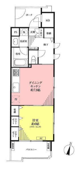 Floor plan. 1DK, Price 18,800,000 yen, Footprint 38 sq m , Balcony area 5.3 sq m