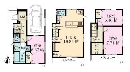 Floor plan. (Building 2), Price 29,070,000 yen, 3LDK, Land area 62.91 sq m , Building area 102.08 sq m