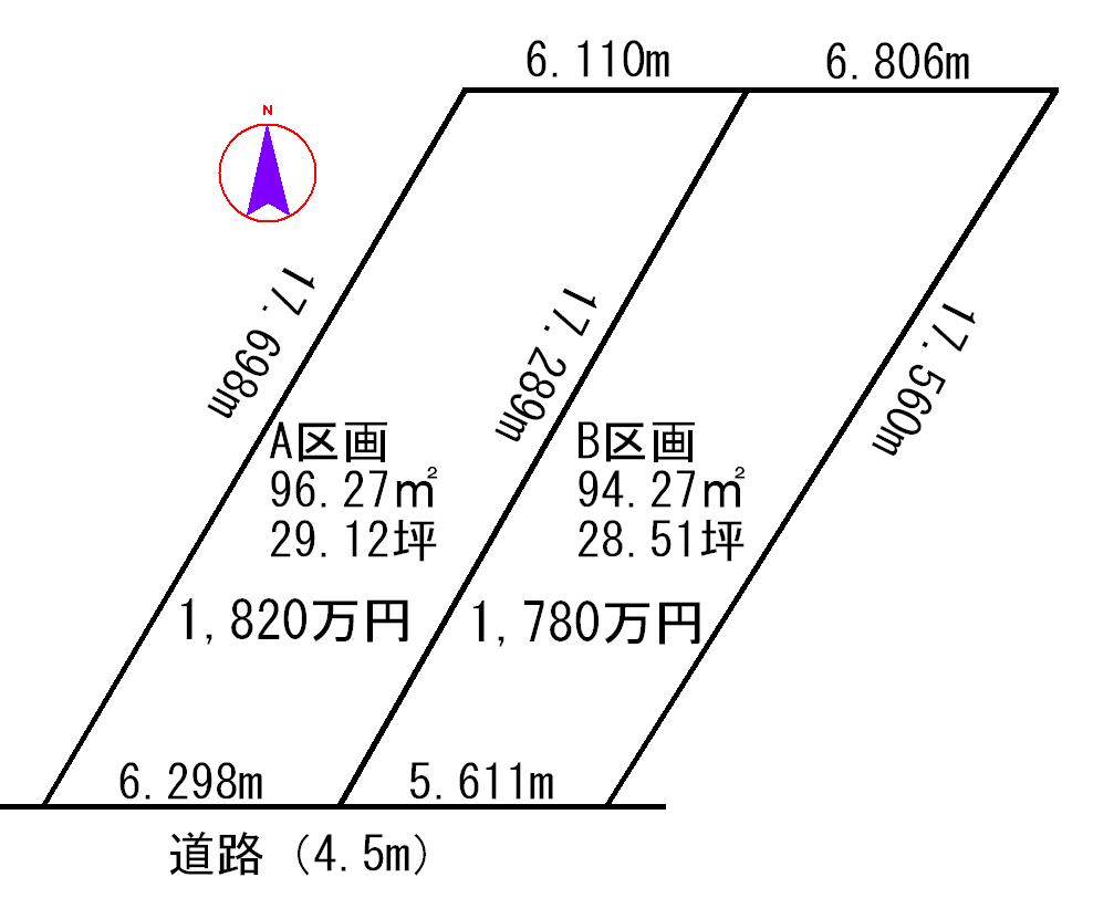 Compartment figure. Land price 18.2 million yen, Land area 96.27 sq m