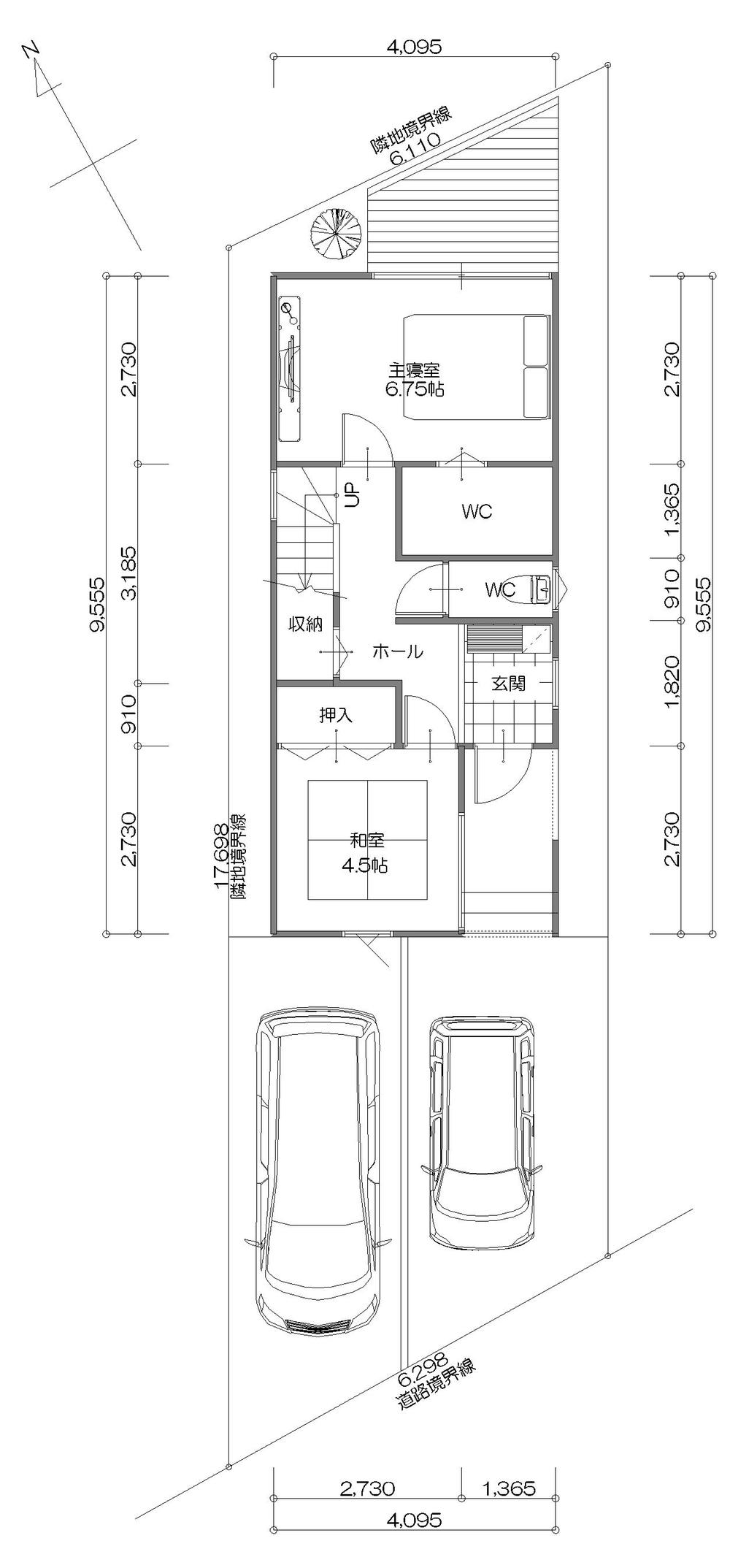 Building plan example (floor plan). 1F plan view 10.68 square meters