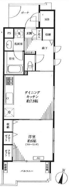 Floor plan. 1LDK, Price 18,800,000 yen, Footprint 38 sq m , Balcony area 5.3 sq m