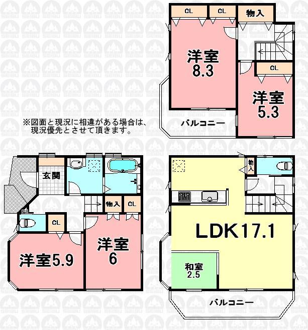 Floor plan. (A Building), Price 45,800,000 yen, 4LDK, Land area 67.68 sq m , Building area 107.85 sq m
