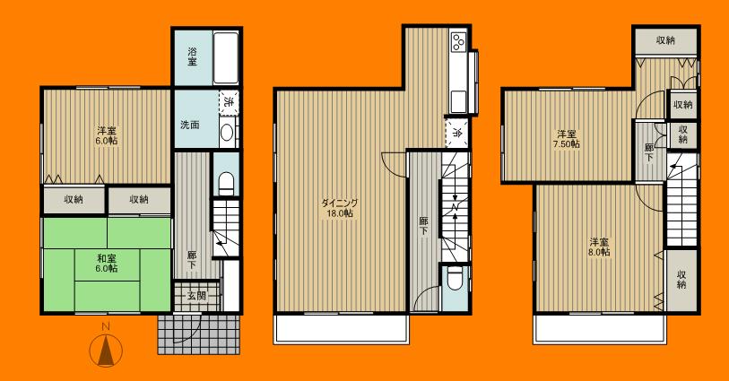 Floor plan. 45 million yen, 4LDK, Land area 106.45 sq m , Building area 108.54 sq m