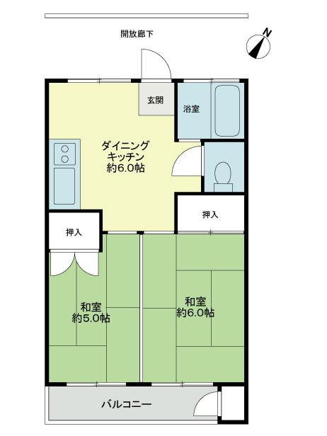 Floor plan. 2DK, Price 5.8 million yen, Occupied area 35.41 sq m , Balcony area 5.4 sq m floor plan