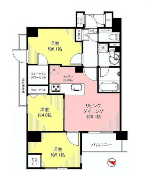 Floor plan. 3LDK, Price 26,800,000 yen, Footprint 57.9 sq m , Balcony area 4.5 sq m