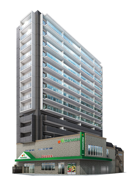 Shared facilities.  [appearance] Beautiful contrast of calm Omiya city and European taste. It summarizes the foundation of the building in a chic color, The upper part has directed the airy attire on the balcony of glass handrail. (Rendering)