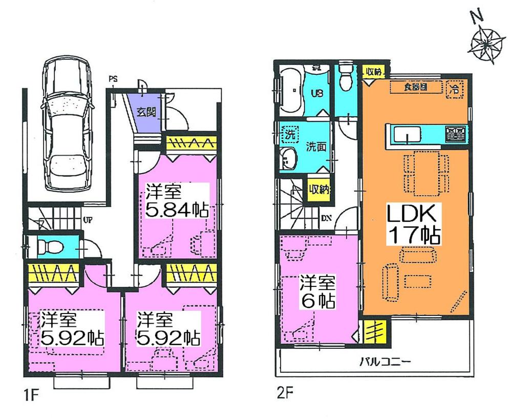 Floor plan. (3 Building), Price 35,800,000 yen, 4LDK, Land area 91.57 sq m , Building area 109.72 sq m