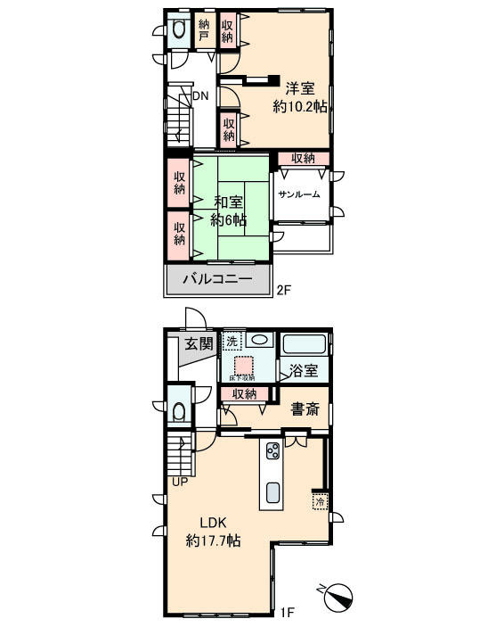 Floor plan. 52,500,000 yen, 2LDK + 2S (storeroom), Land area 130.32 sq m , Building area 98.14 sq m
