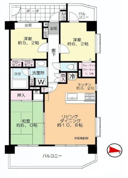 Floor plan. 3LDK, Price 28.8 million yen, Occupied area 70.43 sq m , Balcony area 16.84 sq m
