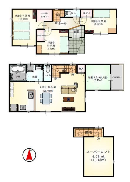 Floor plan. 46,800,000 yen, 4LDK, Land area 91.03 sq m , Building area 93.57 sq m