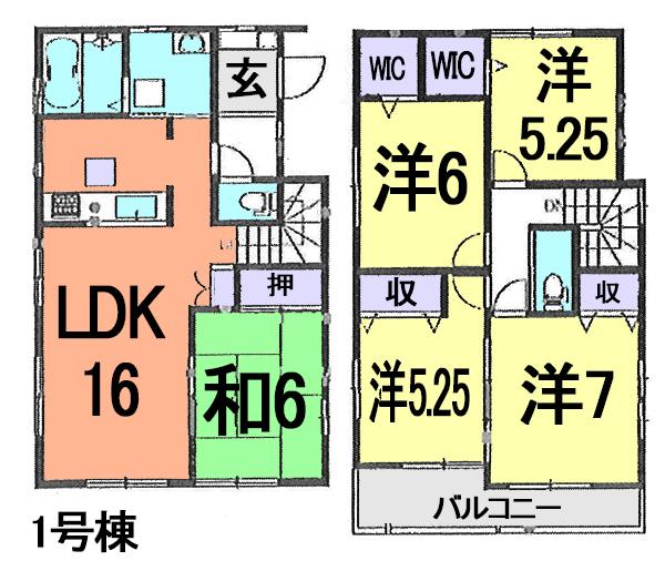 Floor plan. (1 Building), Price 38,900,000 yen, 5LDK, Land area 100.1 sq m , Building area 107.43 sq m