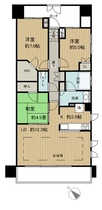 Floor plan. 3LDK, Price 43,300,000 yen, Occupied area 75.04 sq m , Balcony area 13 sq m