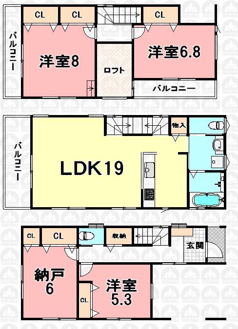 Floor plan. (A Building), Price 39,800,000 yen, 3LDK+S, Land area 80.82 sq m , Building area 120.47 sq m