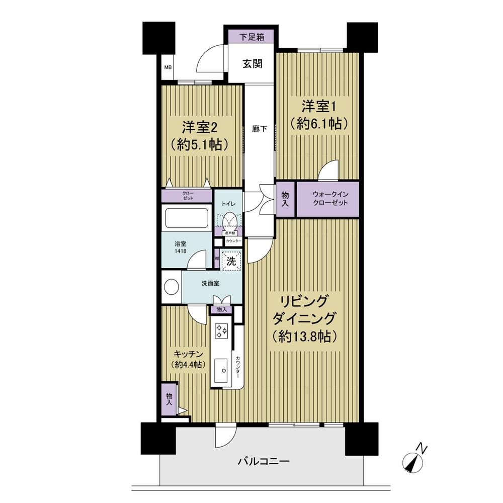 Floor plan. 2LDK, Price 27,800,000 yen, Occupied area 67.97 sq m , Balcony area 11.16 sq m 2LDK, Floor plan of 67.97 sq m