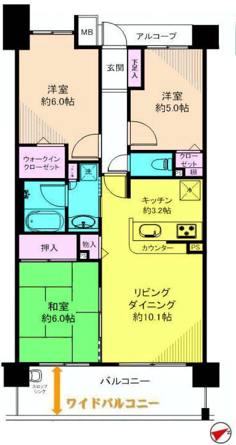 Floor plan. 3LDK, Price 25,800,000 yen, Occupied area 66.49 sq m , Balcony area 10.9 sq m   ◆ Pet breeding Friendly Mansion. The sixth floor is the part of the room.