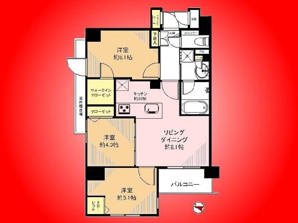 Floor plan. 3LDK, Price 26,800,000 yen, Footprint 57.9 sq m , Balcony area 4.5 sq m