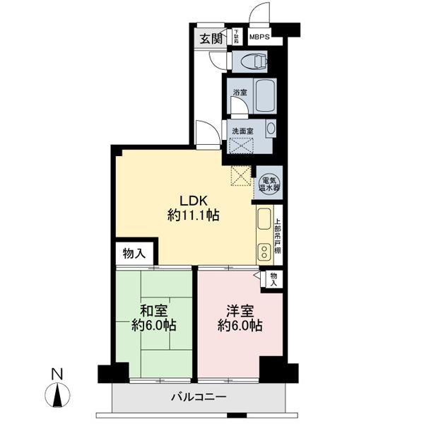 Floor plan. 2LDK, Price 6.5 million yen, Occupied area 54.52 sq m , Balcony area 6.72 sq m