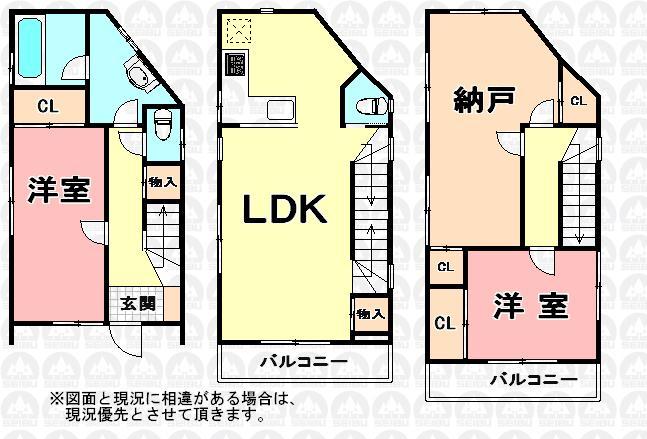 Floor plan. (A Building), Price 29,800,000 yen, 3LDK, Land area 62.1 sq m , Building area 92.92 sq m