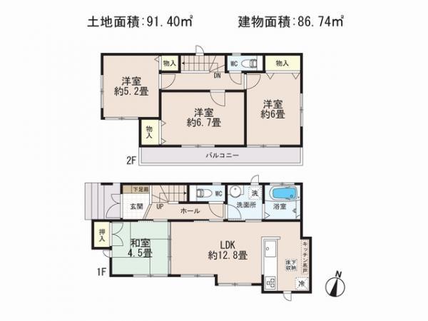 Floor plan. 36,800,000 yen, 4LDK, Land area 91.4 sq m , Building area 86.74 sq m