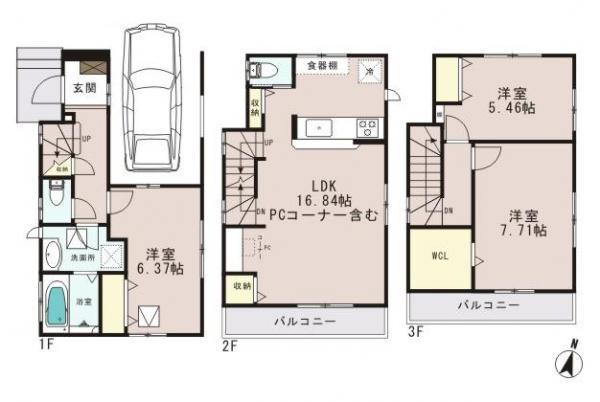 Floor plan. 31,020,000 yen, 3LDK, Land area 62.91 sq m , Building area 102.08 sq m