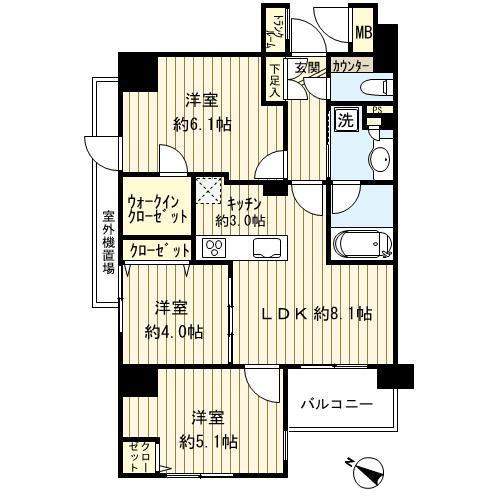Floor plan. 3LDK, Price 26,800,000 yen, Footprint 57.9 sq m , Balcony area 4.5 sq m