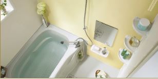 Bath. Bathroom image. The color of the bathroom is the custard yellow.