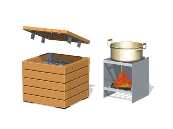 earthquake ・ Disaster-prevention measures.  [Stove stool] As stool of normal at the time of on-site, The event of a disaster, It can be used as a soup kitchen stove. (Installed in the South Garden) (conceptual diagram)