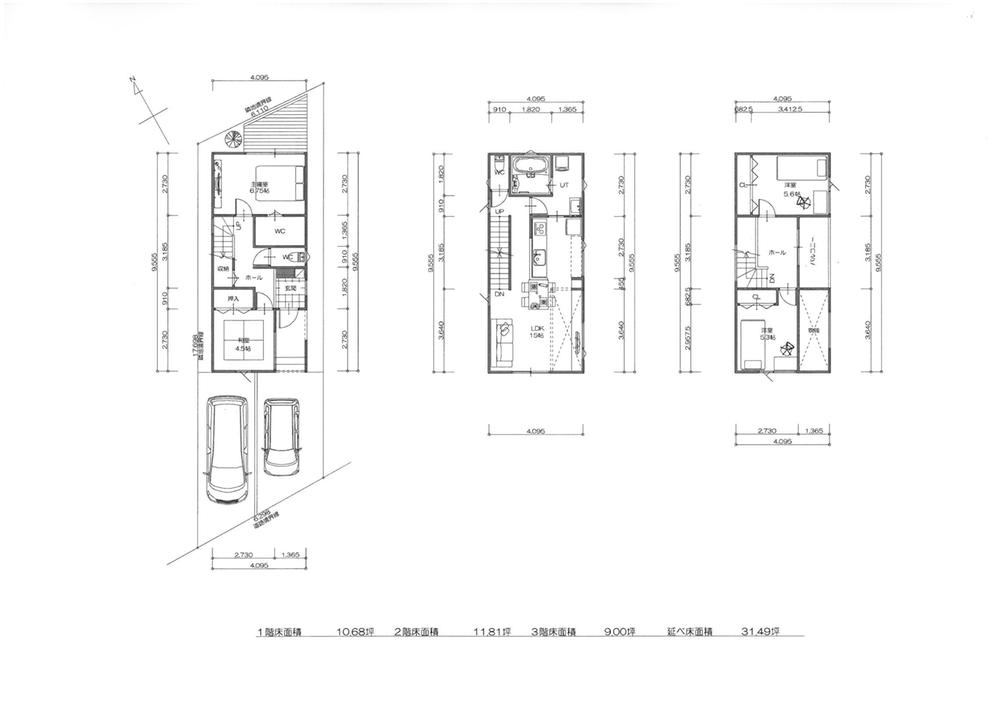 Building plan example (floor plan). Three-story plan