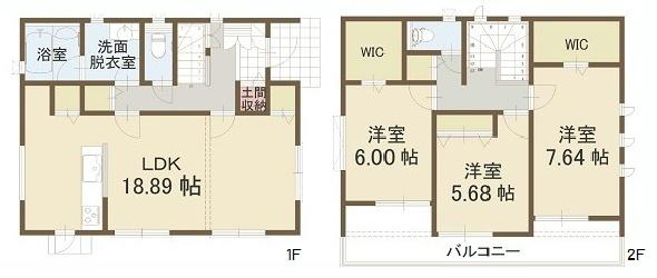 Floor plan. (Building 2), Price 34,900,000 yen, 3LDK, Land area 105.45 sq m , Building area 102.67 sq m