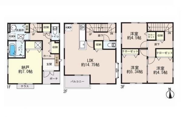 Floor plan. 32,800,000 yen, 3LDK+S, Land area 76.41 sq m , Building area 99.36 sq m 2 Building