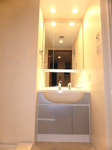 Washroom. Stylish 3-surface mirror type of shower dresser