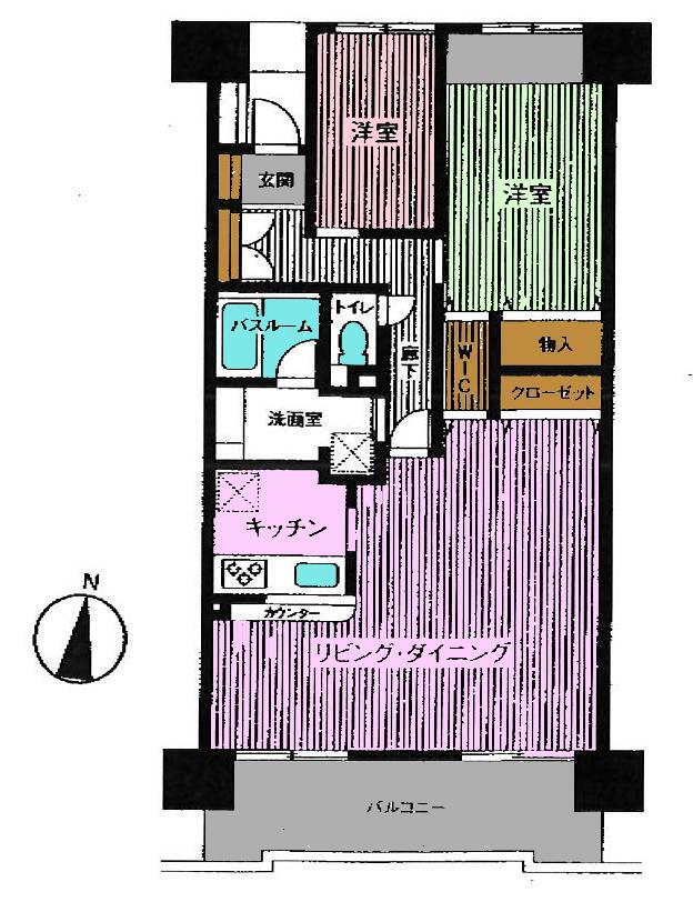 Floor plan. 2LDK, Price 35.4 million yen, Occupied area 72.63 sq m , Balcony area 10.82 sq m