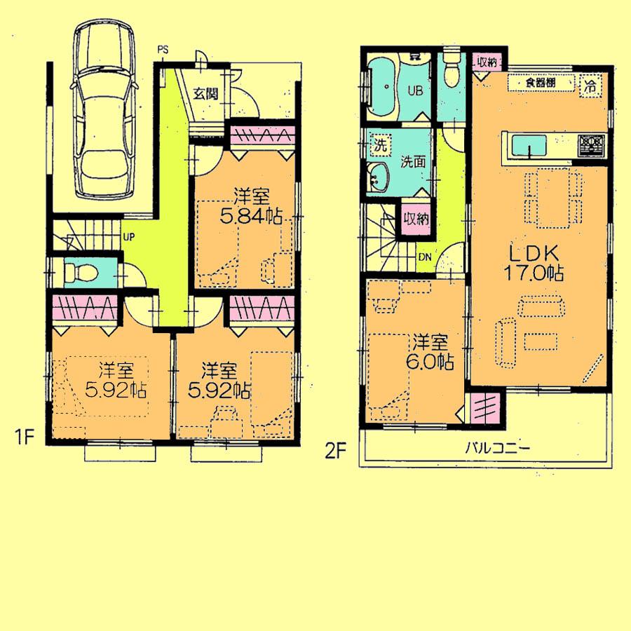 Floor plan. Price 35,800,000 yen, 4LDK, Land area 91.57 sq m , Building area 109.72 sq m
