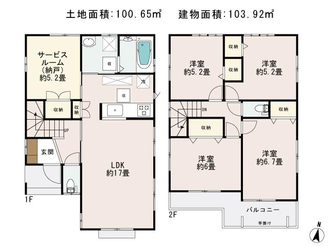 Floor plan. (5 Building), Price 32,900,000 yen, 4LDK+S, Land area 100.65 sq m , Building area 103.92 sq m