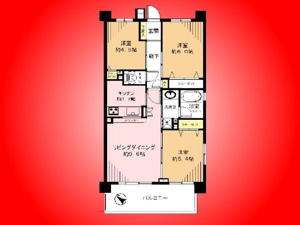 Floor plan. 3LDK, Price 29 million yen, Footprint 62 sq m , Balcony area 10.68 sq m