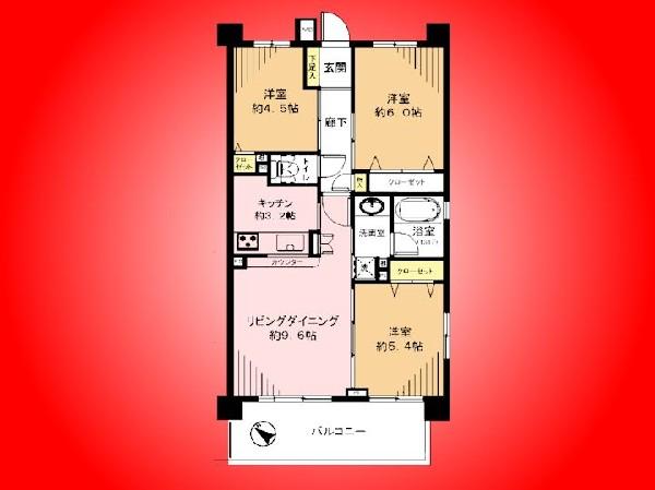 Floor plan. 3LDK, Price 29 million yen, Footprint 62 sq m , Balcony area 10.68 sq m