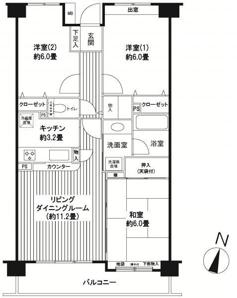 Floor plan. 3LDK, Price 22,800,000 yen, Occupied area 70.48 sq m , Balcony area 8.4 sq m