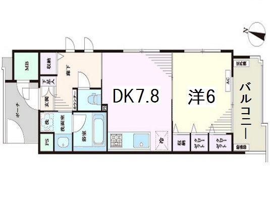 Floor plan. 1DK, Price 18,800,000 yen, Footprint 38 sq m , Balcony area 5.3 sq m