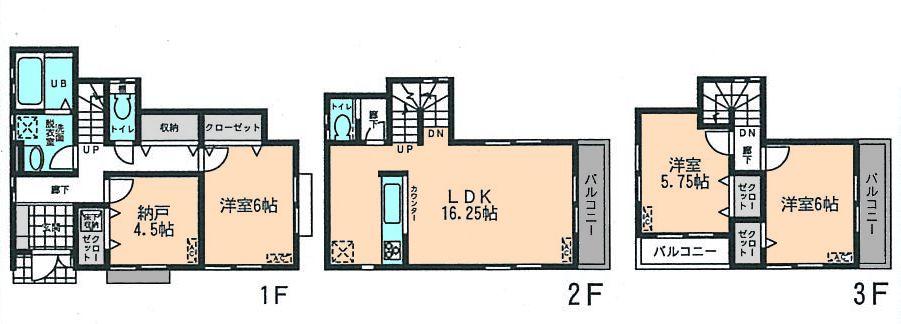 Floor plan. (Building 2), Price 34,800,000 yen, 4LDK, Land area 95.56 sq m , Building area 98.53 sq m