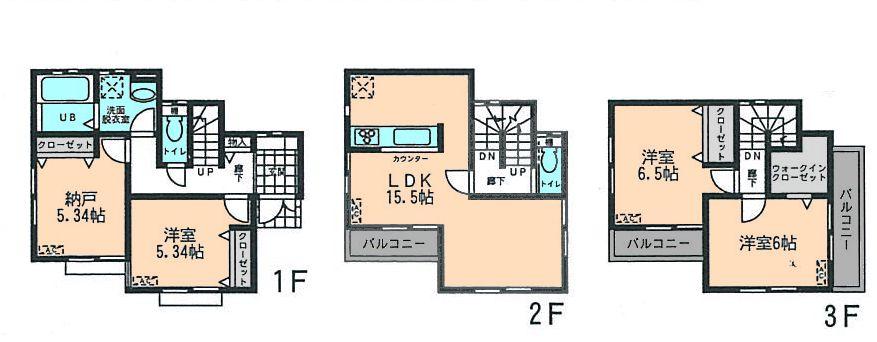 Floor plan. (3 Building), Price 35,800,000 yen, 4LDK, Land area 101.62 sq m , Building area 98.53 sq m