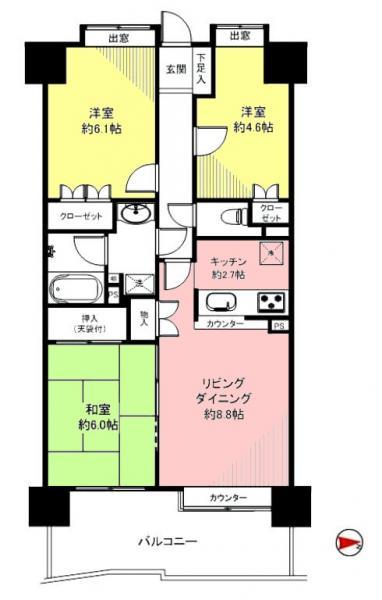 Floor plan. 3LDK, Price 20.8 million yen, Occupied area 65.02 sq m , Balcony area 10.31 sq m