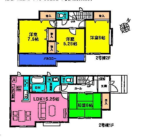 Floor plan. (Building 2), Price 33,800,000 yen, 4LDK, Land area 113.75 sq m , Building area 96.46 sq m