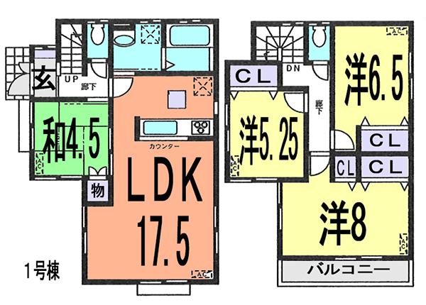 Floor plan. (1 Building), Price 38,800,000 yen, 4LDK, Land area 100.05 sq m , Building area 96.46 sq m