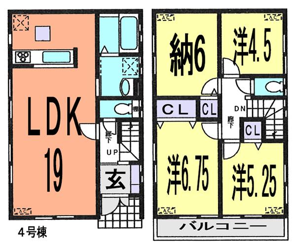 Floor plan. (4 Building), Price 37,800,000 yen, 3LDK+S, Land area 100.05 sq m , Building area 92.74 sq m