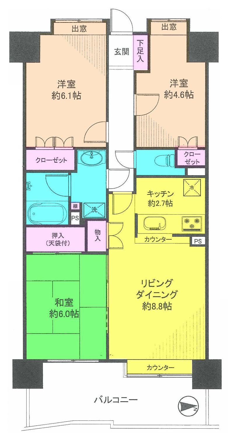 Floor plan. 3LDK, Price 20.8 million yen, Occupied area 65.02 sq m , Balcony area 10.31 sq m daylighting ・ View of nice room